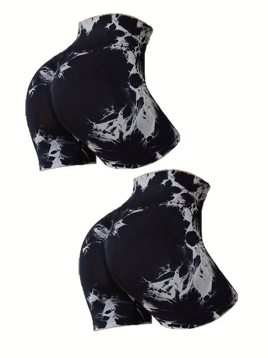2pcs Tie Dye High Waist Yoga Shorts for Women