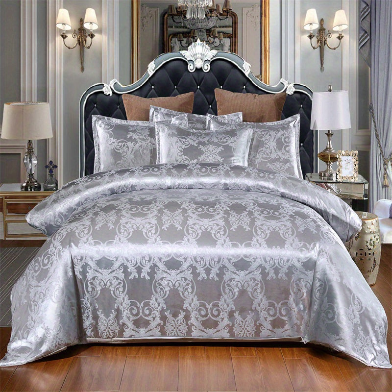 Soft Satin Jacquard Duvet Cover Set with 2 Pillowcases