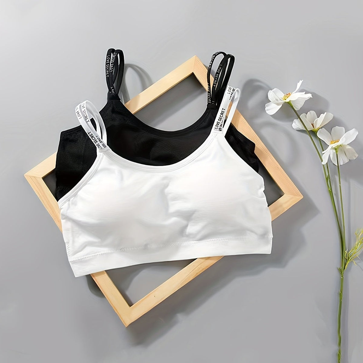 2pcs Wireless Bras Letter Straps Comfy & Breathable Women's Lingerie