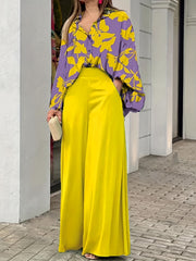 Tie Dye Batwing Sleeve Blouse & High Waist Pantsuits