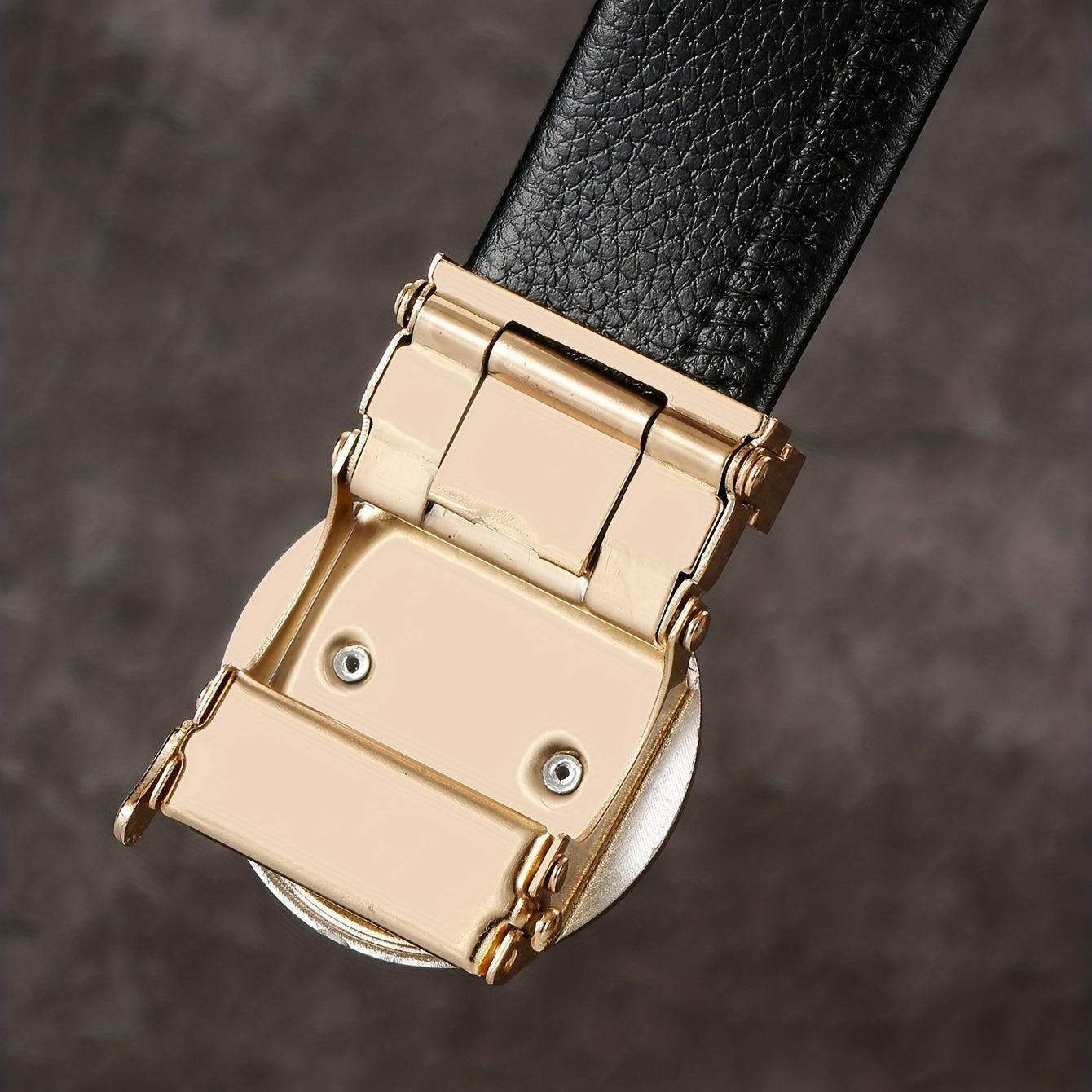 Men's Round Clock Automatic Buckle PU Leather Belt