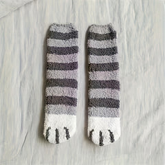 Autumn Winter Coral Fleece Mid-calf Socks Cat Claw Plush Thickened