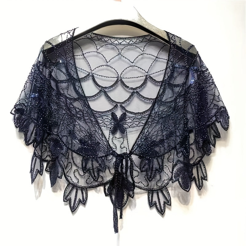 Vintage Lace Sequin Embroidery Shawl Cape Wrap for Party