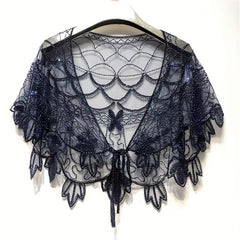 Vintage Lace Sequin Embroidery Shawl Cape Wrap for Party