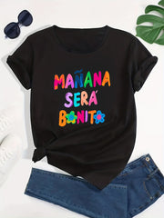 Women's Casual Sporty Graphic Tee Colorful Letters Loose Fit
