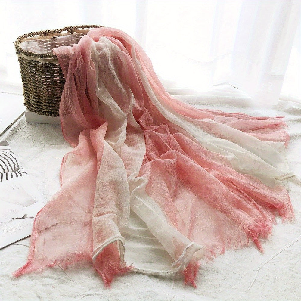 Vintage Block Scarf Thin Tassel Shawl Casual Windproof Head Wrap
