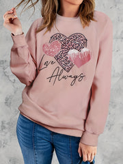 Love Always Heart Print Sweatshirt Crew Neck Long Sleeve