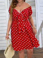  Polka Dot Off Shoulder Midi Dress
