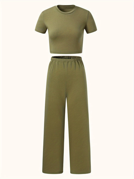 2pcs Girls Cropped Top Pants Set Spring Summer Sports Gift