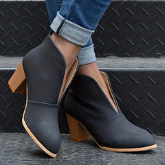 Women's Block Heel Short Boots Slip-On Comfortable Closed Toe Shoes