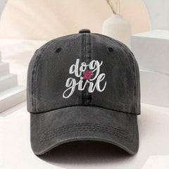 Dog Girl Embroidery Baseball Cap Washed Distressed Dad Hats