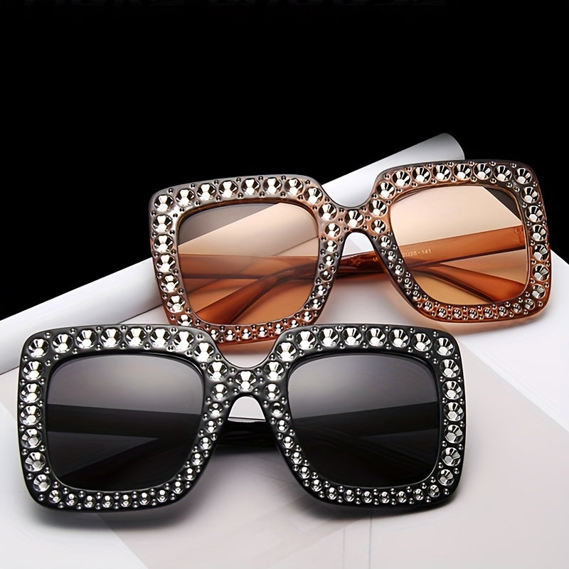 Square Rhinestone Sunglasses UV400 for Summer Beach Party
