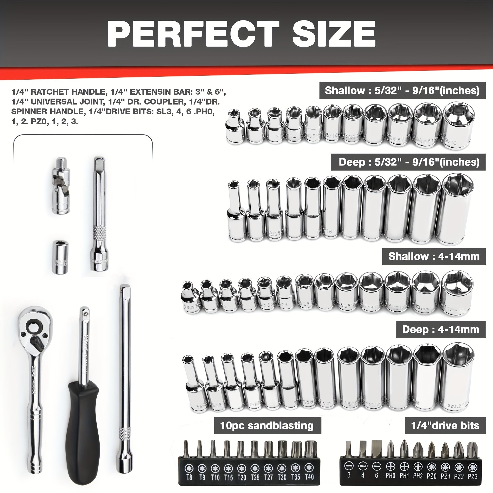 74pcs 1/4 Drive Impact Socket Set Master Socket Wrench Set