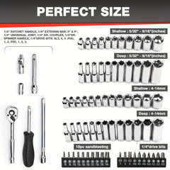 74pcs 1/4 Drive Impact Socket Set Master Socket Wrench Set