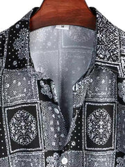 Vintage Geo Print Men Crop Collar Blouse