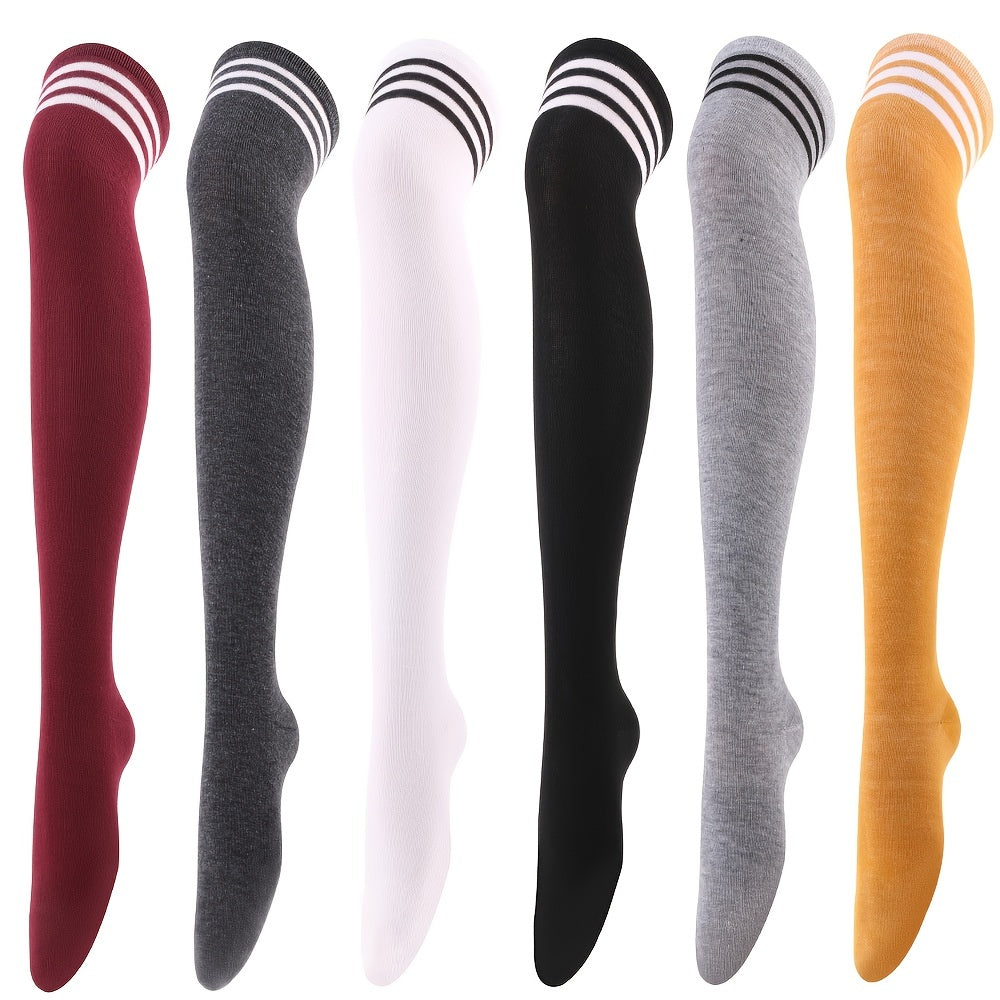 Striped Trim Thigh High Socks Over The Knee Stockings