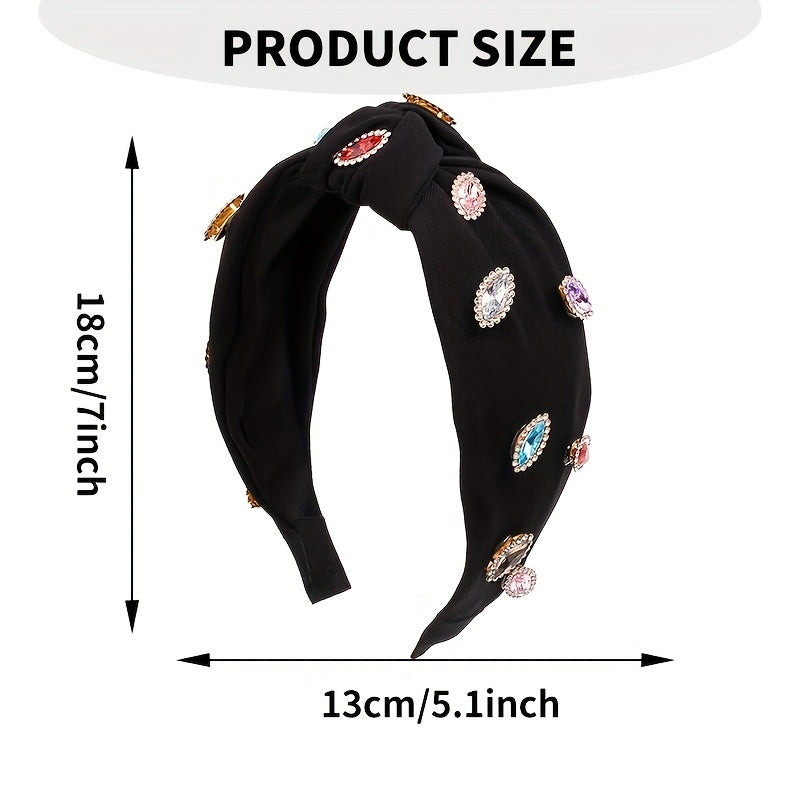 Rhinestone Decor Wide Head Hoop - Cross Knotted Headband
