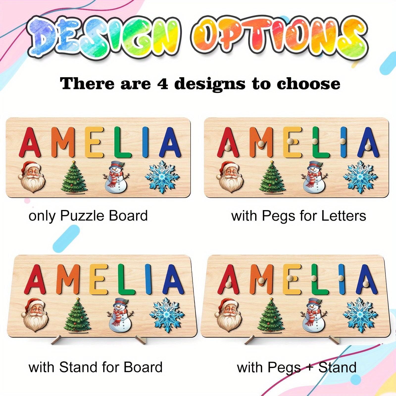 Personalized Kids Christmas Puzzle Toy with Santa Snowman & Tree Designs