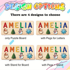 Personalized Kids Christmas Puzzle Toy with Santa Snowman & Tree Designs