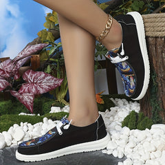 Women's Printed Canvas Lace Up Sneakers Outdoor Flats
