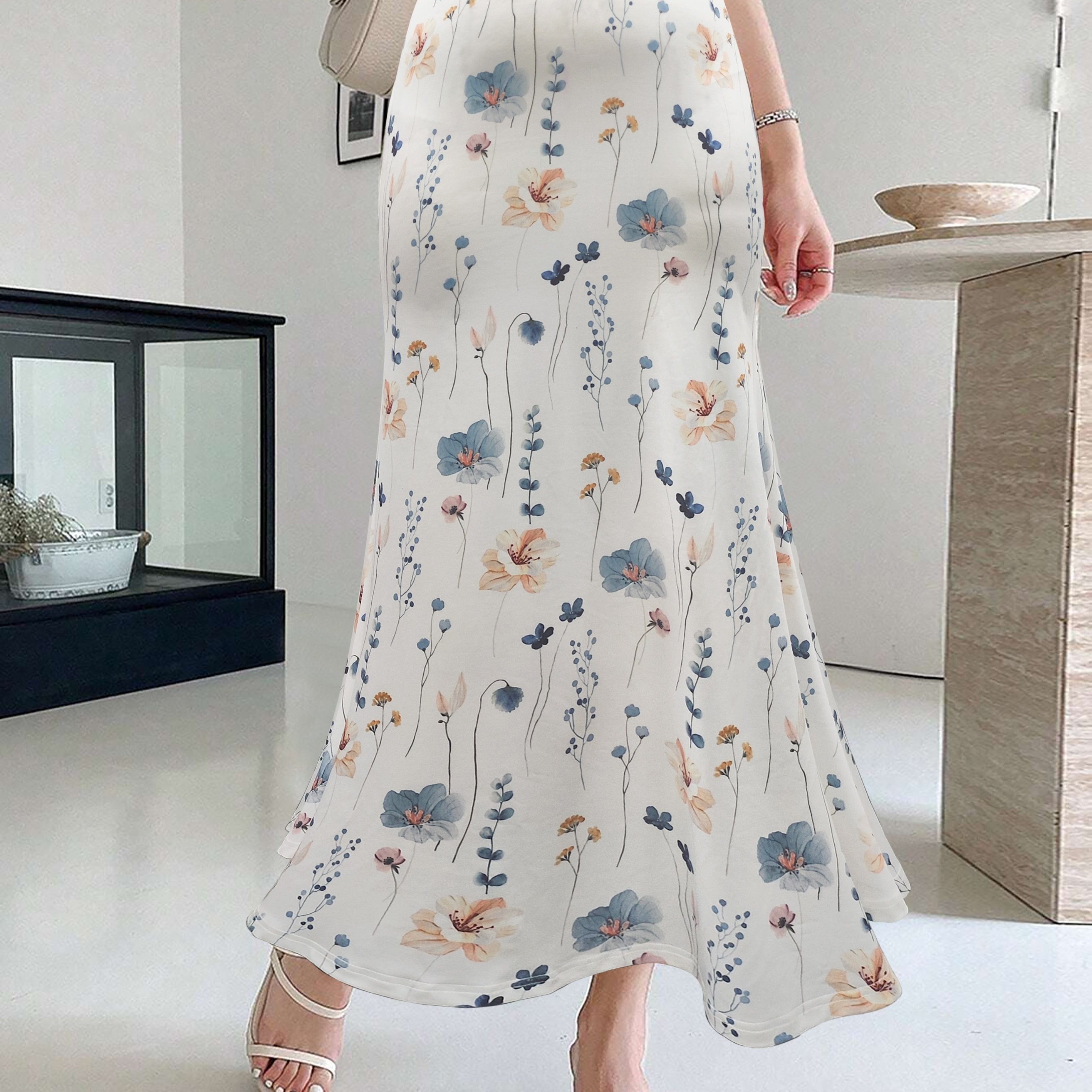  Floral Print High Rise Maxi Mermaid Skirt