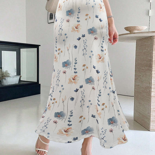  Floral Print High Rise Maxi Mermaid Skirt