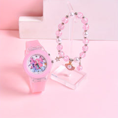Girls Silicone Strap Watch & Bracelet Set