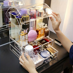 Makeup Organizer with Lid and 3 Drawers