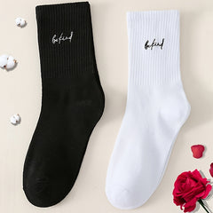 2pairs Letter Embroidery & Mid Tube Women's Stockings