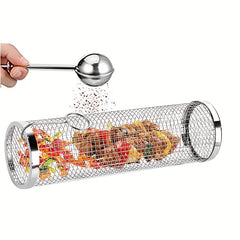 5pcs Stainless Steel BBQ Cage Grill Cage Seasoning Filter BBQ Fork