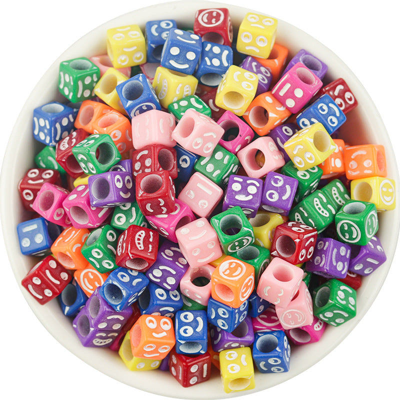 100pcs Acrylic Square Happy Face Beads for Jewelry Making DIY