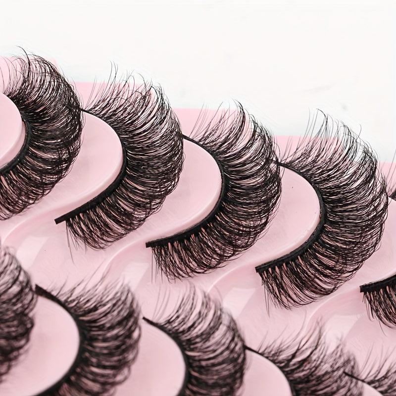 10 Pairs Natural Wispy Faux Mink Lashes Fluffy Curly Crossing 7D Volume