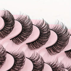10 Pairs Natural Wispy Faux Mink Lashes Fluffy Curly Crossing 7D Volume