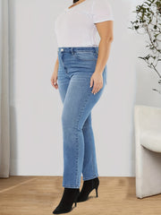 Plus Size Elastic Straight Leg Slim Fit Medium Stretch Jeans
