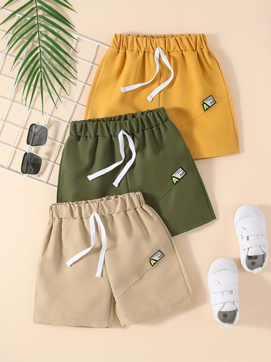 3pcs Boys Stylish Letter Print Comfort Shorts Quick Drying Outdoor Summer