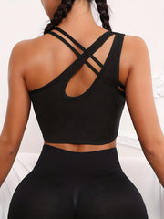 Asymmetrical Sports Tank Top Round Neck Crop Sleeveless Tops Women's Activewear