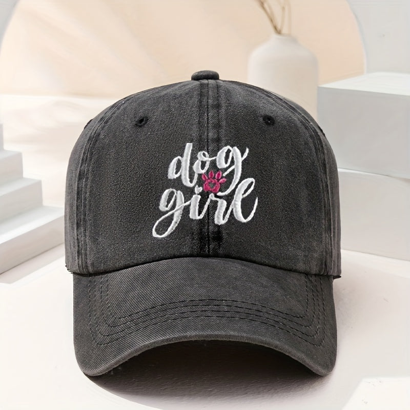 Dog Girl Embroidery Baseball Cap Washed Distressed Dad Hats