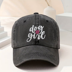 Dog Girl Embroidery Baseball Cap Washed Distressed Dad Hats