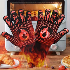 BBQ Glove Extreme Heat Resistant Long Cuff Kitchen Silicone Non Slip Oven Mitts