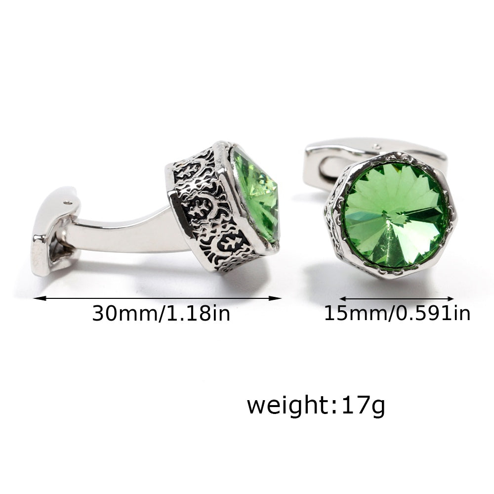 Colorful Crystal Hexagonal Cufflinks Retro Cuff Links For Men