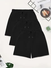 3-Pack Plus Size Casual Shorts Set Women's Plus Elastic Drawstring Fleece