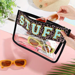 Clear Embroidered Letter Makeup Bag Preppy Patch PVC Waterproof Clutch