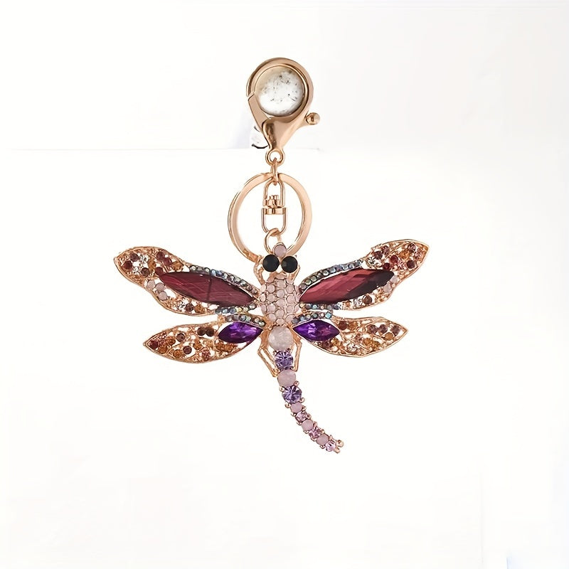 Dragonfly Keychain Rhinestone Animal Metal Key Ring Purse Bag Car Ornament