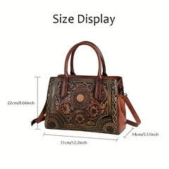 Vintage Floral Embossed Tote Bag Large Capacity Handbag & Crossbody Purse