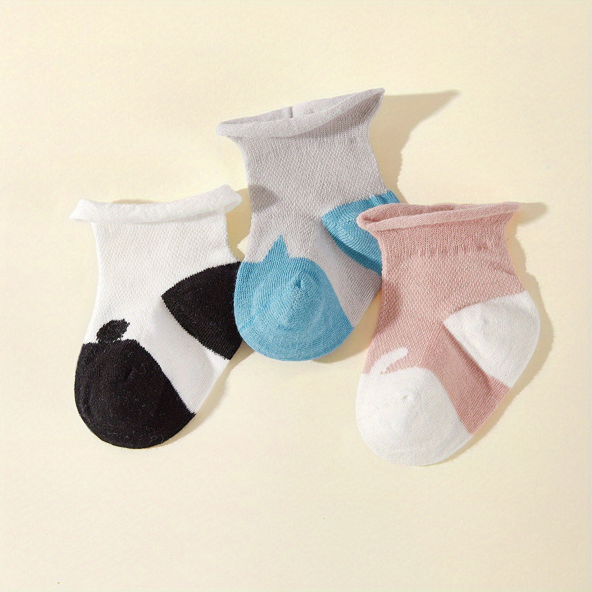 3 Pairs Baby Cartoon Socks Cotton Blend Mesh Breathable