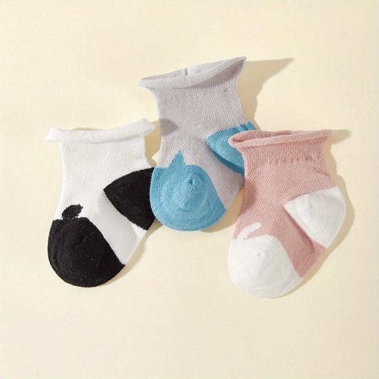 3 Pairs Baby Cartoon Socks Cotton Blend Mesh Breathable