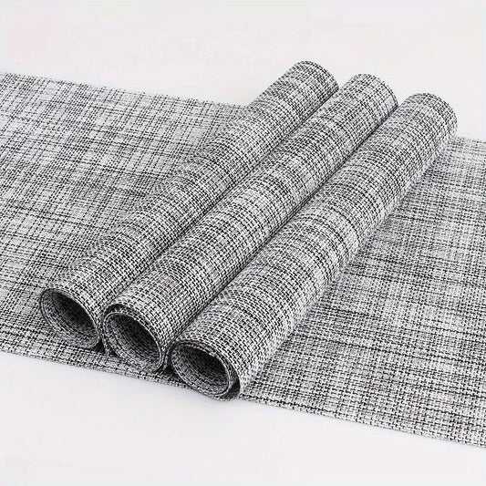 4pcs PVC Placemats Non Slip Washable Vinyl Placemats Style Plaid Pads