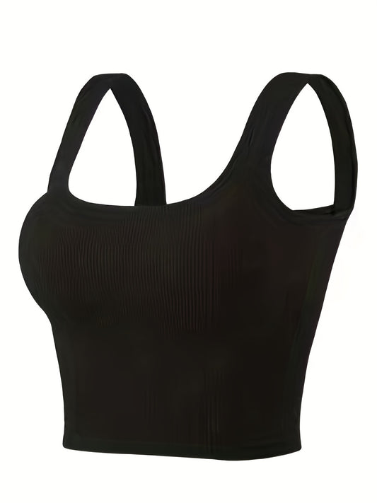 Solid Square Neck Tank Top Padded Sports Vest Top Women's Lingerie