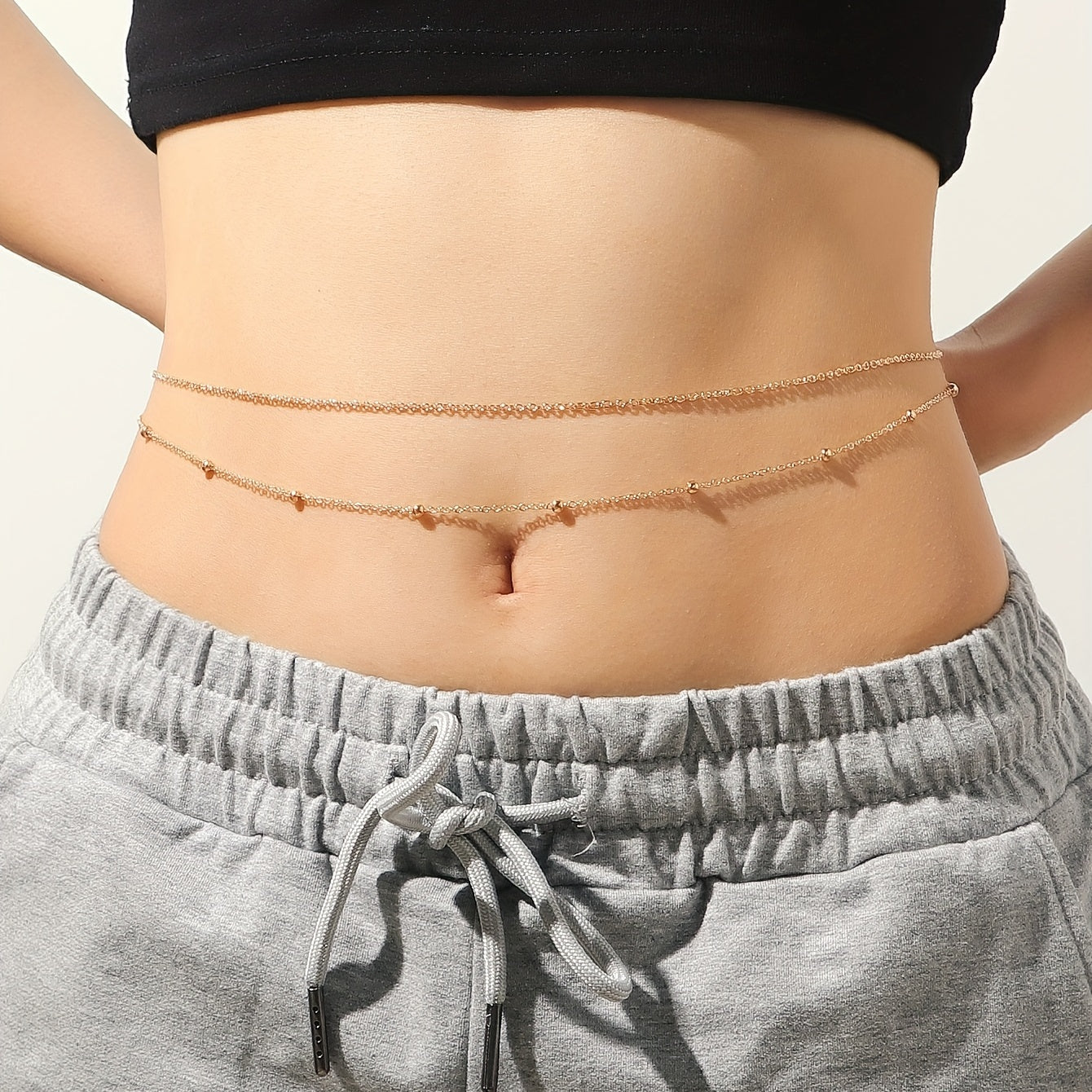 Layered Belly Body Chain Metal Bead Waist Chain Summer Beach Jewelry