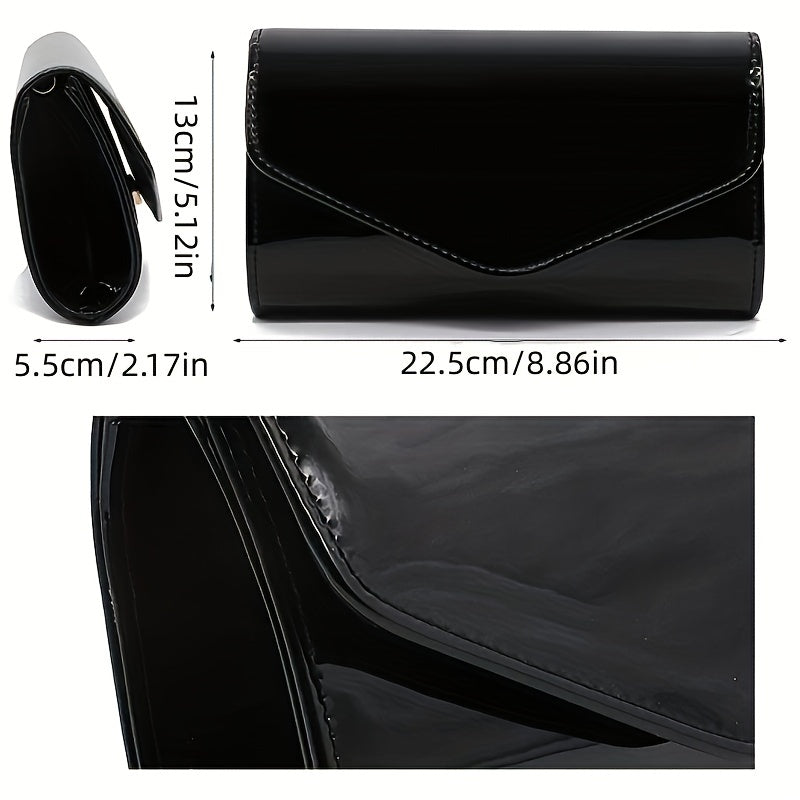 Glossy Envelope Chain Crossbody Bag PU Leather Shoulder Bag